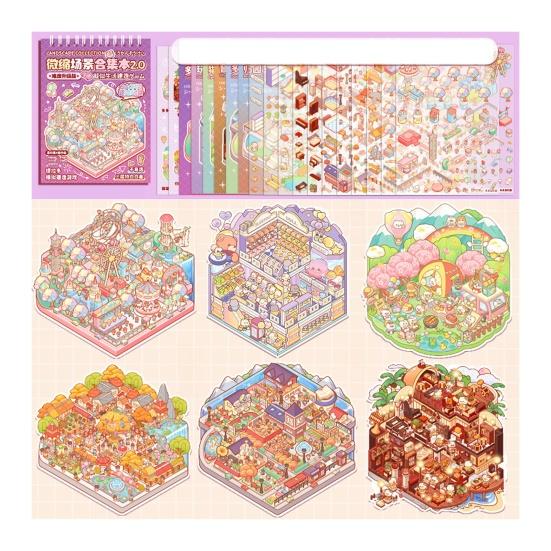 3D Scene Sticker Book Set for Kids Adults DIY Mini House Stickers Kit Reusable Kawaii Stickers for Home School Office