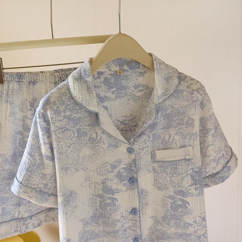 Damski letni zestaw piżamowy z czystej bawełny - Słodki, Przewiewny, Krótki rękaw i Szorty