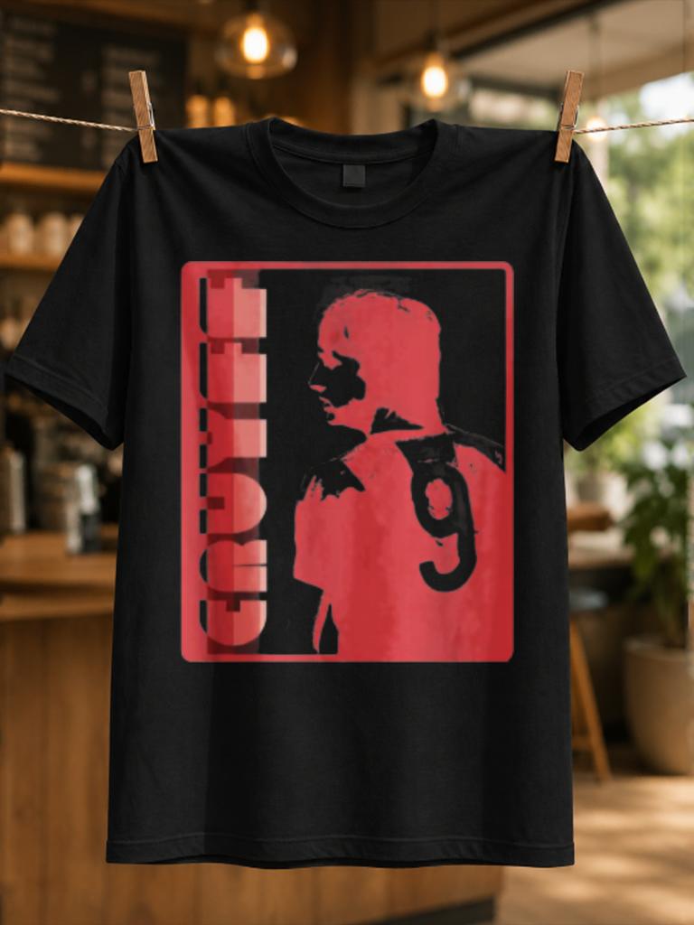 Cruyff 9 Retro Football Red Square Silhouette Portrait Vertical Name Lettering And Bold Minimalist Unisex All Tshirt