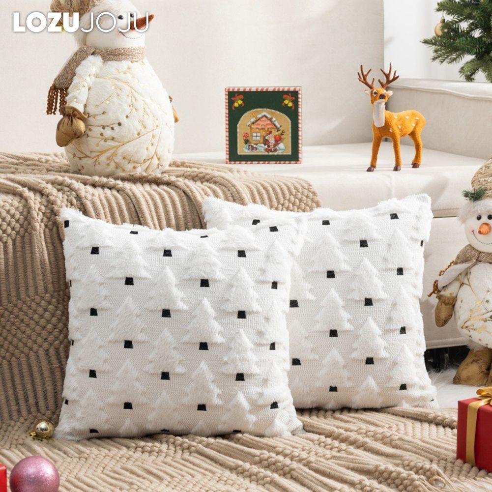 1 PIÈCE LOZUJOJU Housse de coussin de Noël avec arbre de Noël brodé et housse de coussin polyvalente pour canapé, salon, chambre à coucher, décoration de maison