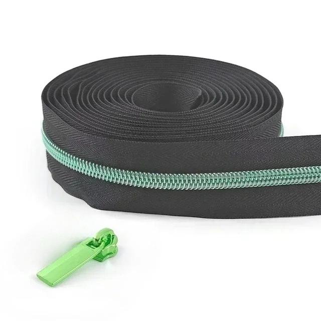 Cintas de Cremallera de Nylon #5 de 1/2/3/4/5 Metros con Deslizadores Cremalleras de Espiral Bolsa Cartera Bolsillo Tiradores de Cremallera Kit de Reparación de Cabezal Accesorios de Costura