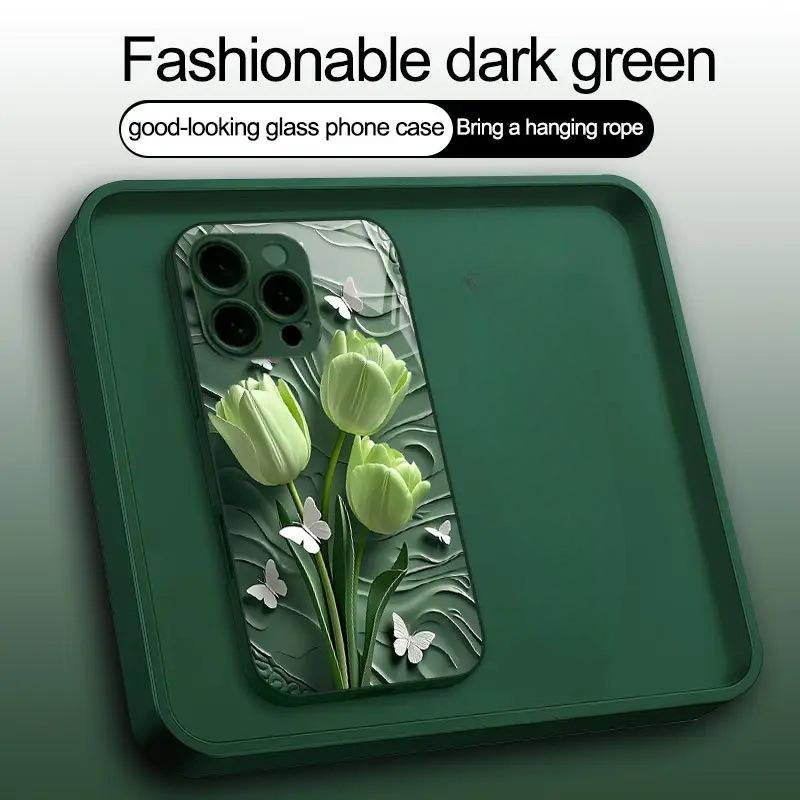 Gentle Wind Powder Tulip Mobile Phone Case iPhone14/15ProMax Light and Thin Bare Metal Feel Protective Case