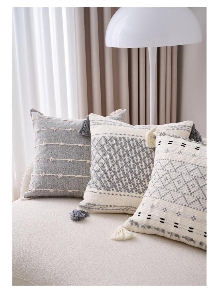 Bohemian Cotton Linen Throw Pillow with Tassels - Sofa & Bed Backrest Cushion Cover with Insert