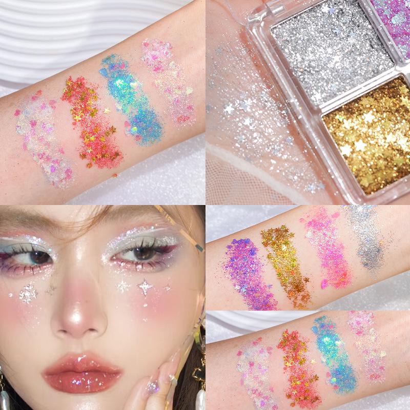 Crystal Glitter Sequin Eye Makeup Palette - Ultra Shiny, Four-Color Gel for Stage & Show.