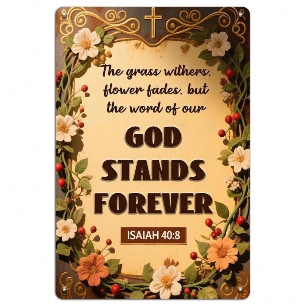 Metal Wall Art Vintage Religious Sign Christian Verse Isaiah 40:8 Bar Cafe Living Room Decor 8x12 Inch