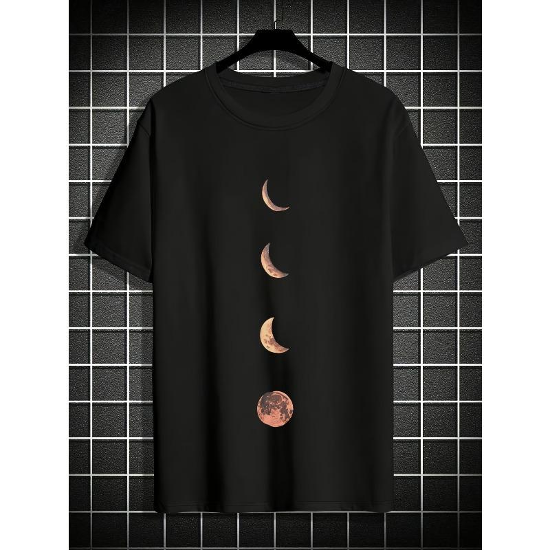 European sizes Breathable Men's Casual Print T-Shirt - Crew Neck, Machine Washable, Comfortable Polyester - Perfect for Summer Outings & Sports