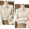 Spring Autumn Women's Wool Cardigan Solid Color Polo Collar Knitted Cardigan Long Sleeve Slim Fit Stretch Wool Cardigan
