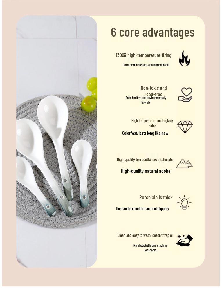 Set of 10 Ceramic Spoons: Perfect for Home Use, Serving Soup, Dining, and Restaurants; Long-Handled and Child-Friendly. Ideal Yan Yu Yao Tableware.