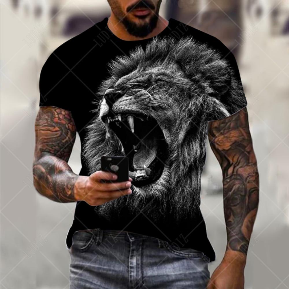 Men's Lion T-shirt Fashion 3d Printed T Shirt Animal Pattern Short-sleeved Oversized Streetwear Tees Summer Casual Men's Tops