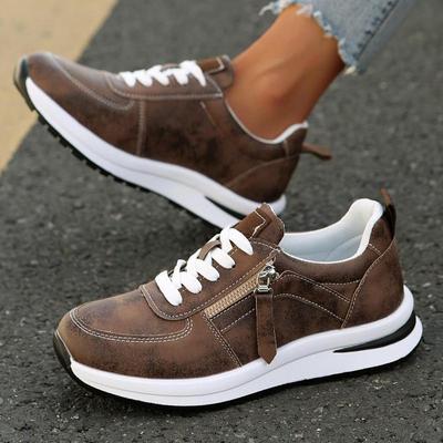 Fashion Women Leather Sneakers Spring Platform Sneakers Casual Brown Sneakers Thick Bottom Sport Shoes Anti Slip Flats Vulcanized Shoes
