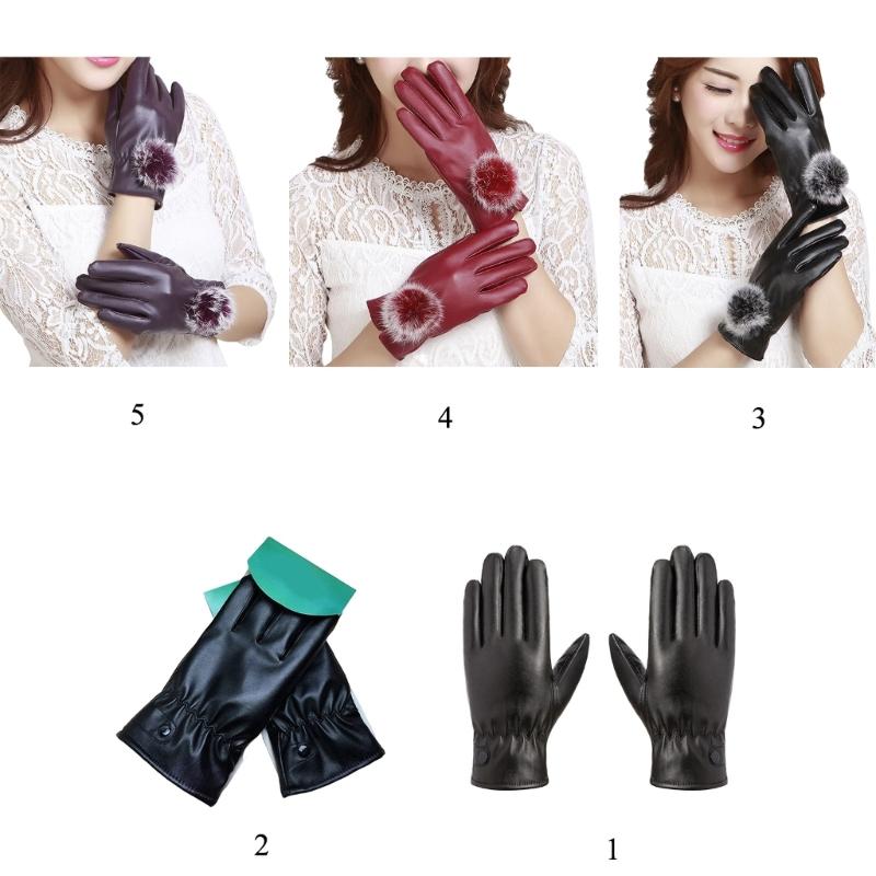 Womens Leather Gloves Winter Lined Fleece Lining Thick Warm Gloves Touchscreen Driving Gloves Winter Cycling Gloves