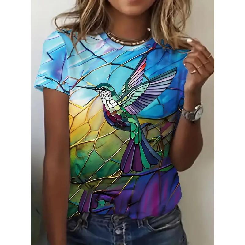Summer Fashion 3D Animal Birds Print Women T-Shirts Casual O-Neck Short Sleeve Tee Kawaii Girl Trend Ladies Female Clothing