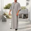 Herren Kaftan Robe Einfarbig Mittelärmelig Lang Thobe V-Ausschnitt Abaya Gebet