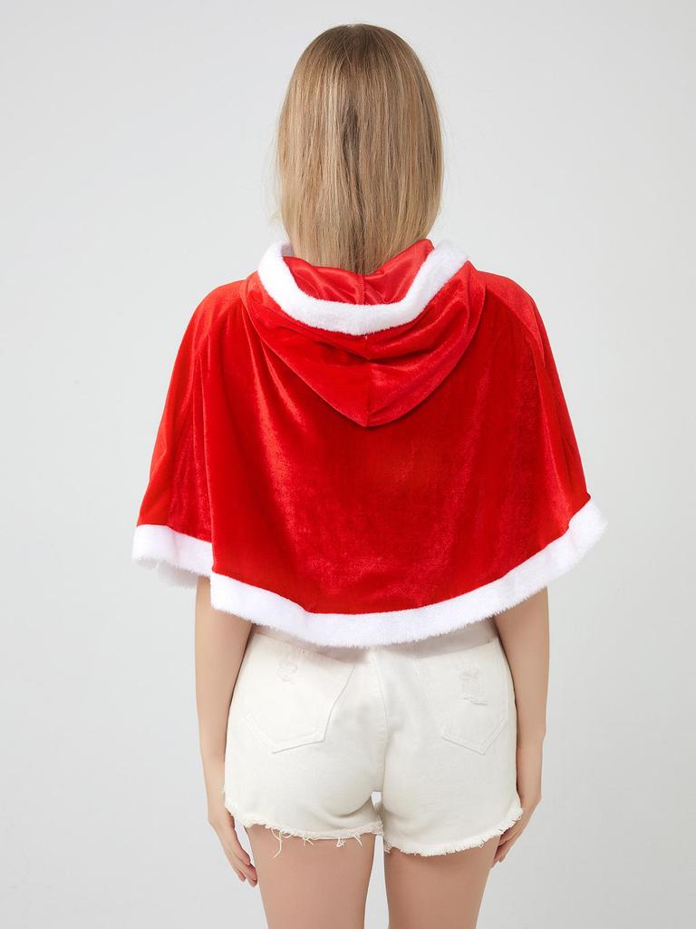 Dospělý s kapucí plášť, Vánoční dámský zlatý sametový cosplay kostým