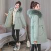 Women's Casual Mid-Length Korean Style Cotton Jacket with Fur Collar