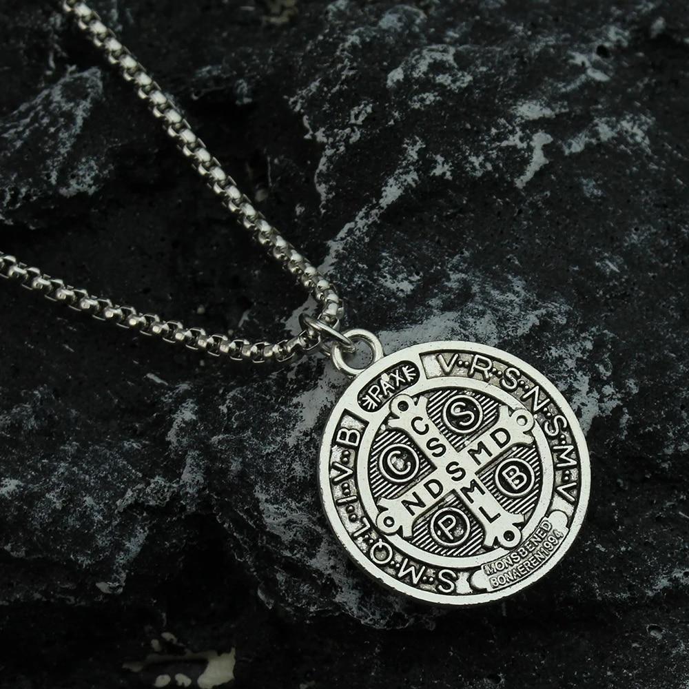 Collana con ciondolo a medaglione di San Benedetto cattolico, lega, collane girocollo San Benito Collares, regalo creativo all'ingrosso