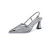 Women High Heels Sandals Mesh Pointed Toe Heeled Shoes Designer New 2025 Summer Party Slippers Weave Woman Chunky Pumps