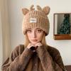 New Women Cute Plush Fur Warm Winter Hat Young Trendy Knitted Hat With Deer Horn Ear Girls Lovely Elegant Fur Winter Cap