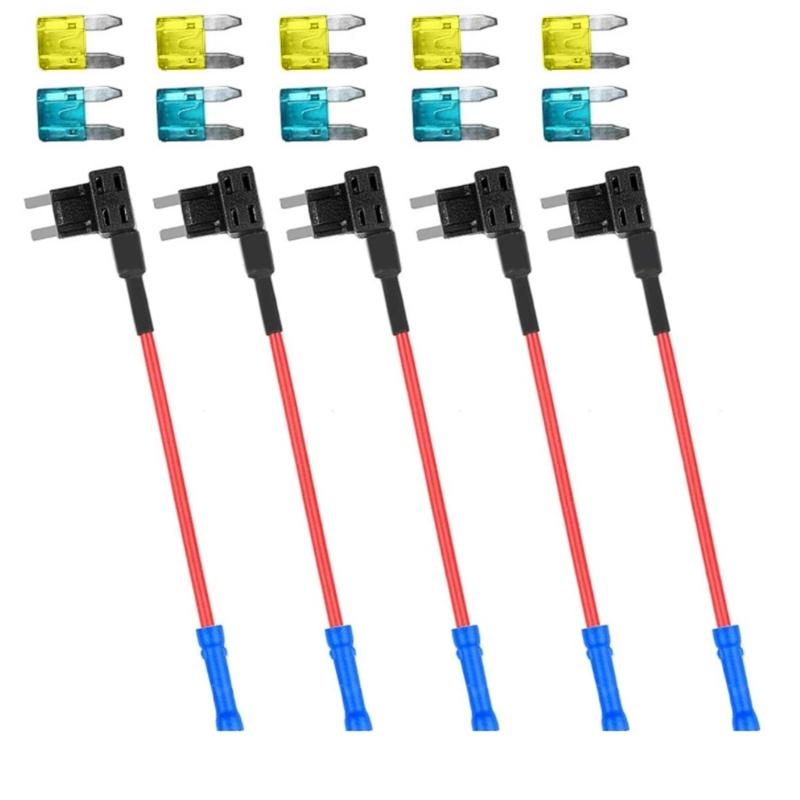 5Pcs Copper Core Fuses Adapter Set 15A/20A Selection Mini Size Design Secure Power Connection for In Car Device Chargers