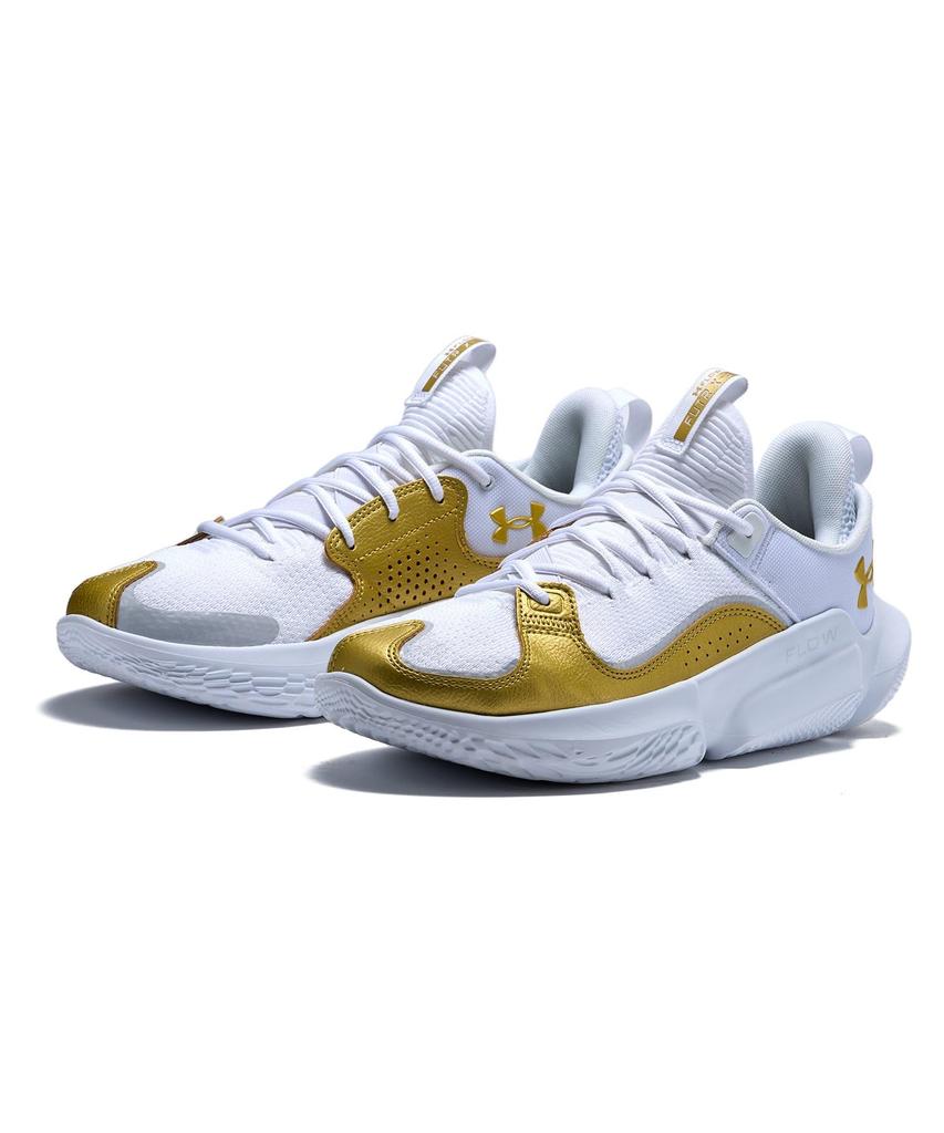 UA FLOW FUTR X 3 Gold [Under Armor] White/White/Metallic 28.5