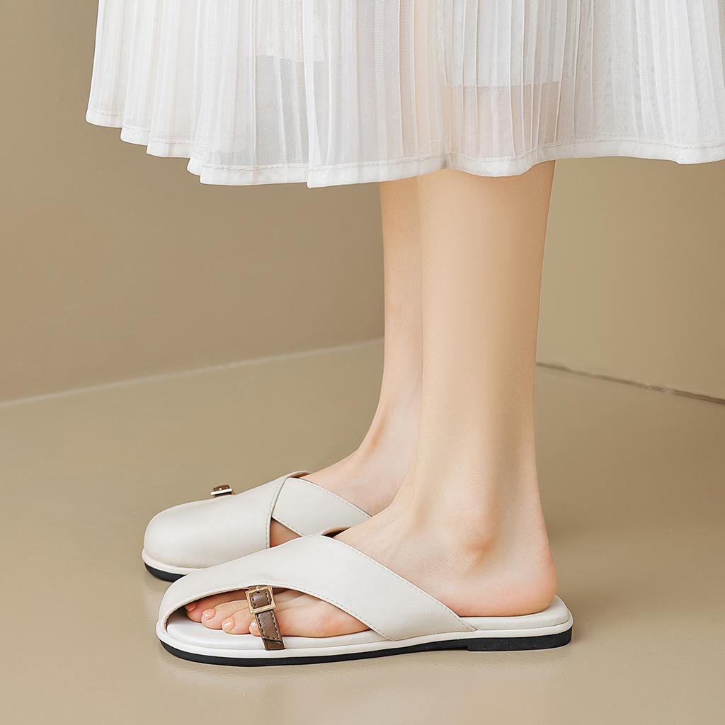 Leather Bag Head Half Slippers Women's Summer Wear 2025 New Fashion Flat Lazy One Pedal Beach Cool Slippers