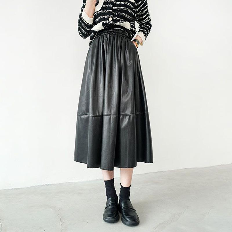 Женская матовая юбка из искусственной кожи в стиле ретро — фото 5