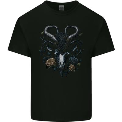 A Gothic Goat Skull With Flowers Goth Roses Mens Cotton T-Shirt Tee Top