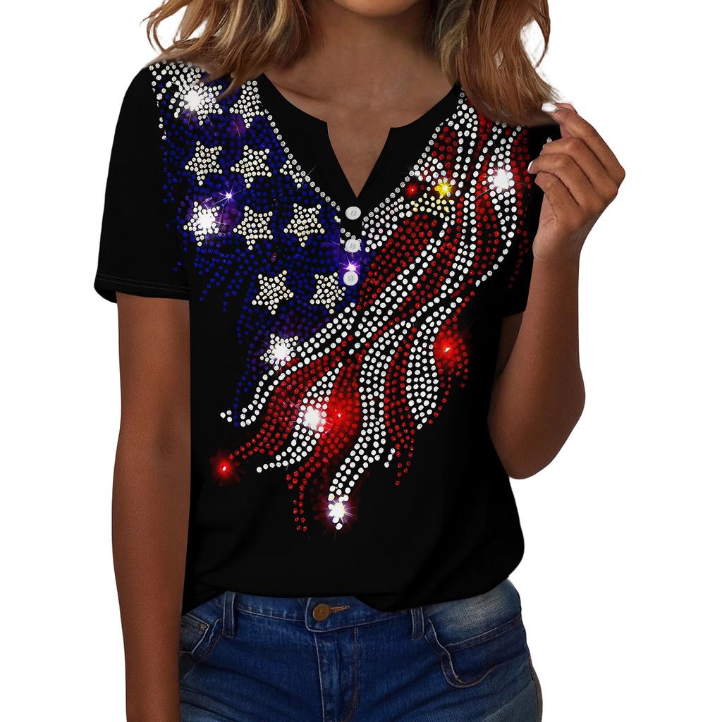 Women's Casual V Neck Short Sleeve Button T Shirt with Butterfly and Floral Print Suitable for Daily Wear and Outdoor Activities