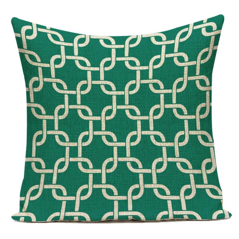 Polyester Green Geometric Stripe Wave Pillow Cover Decoratives Sofa Home Cushion Cover For Bedroom Living Room Decoration