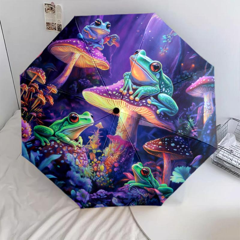 Colorful Frog pattern, automatic folding umbrella, portable and foldable design, 8 ribs, a Christmas or birthday gift.