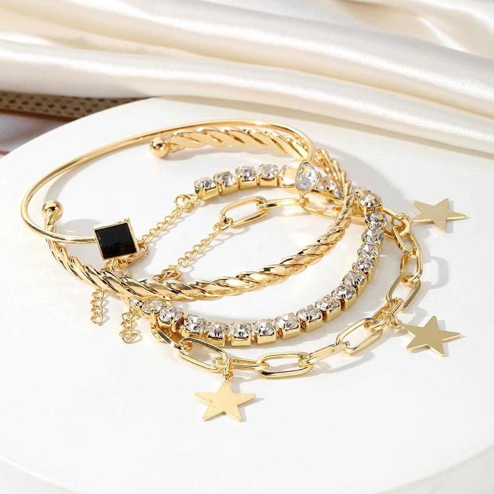 Women Star Love Heart Rhinestone Bracelet Set