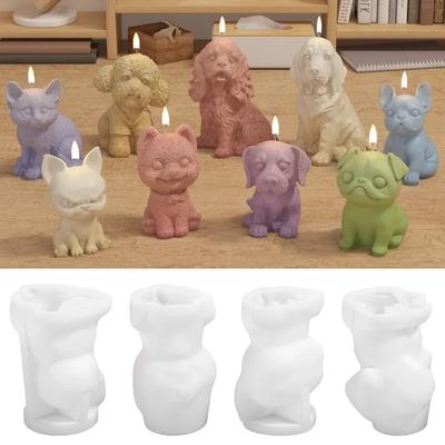 3D Puppy Kitten Candle Silicone Mold Gypsum Ornament Resin Mold Lovely Cat Dog Soap Craft Casting Mold Home Decor Gift