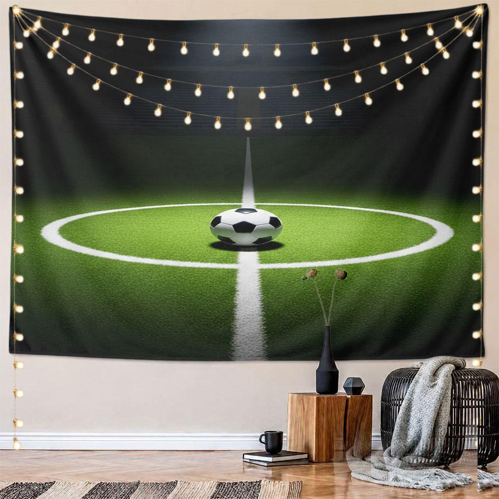 Soccer Ball on Green Field Pattern Wall Hanging Tapestry Decorative Tapestry Home Decor for Bedroom and Living Room