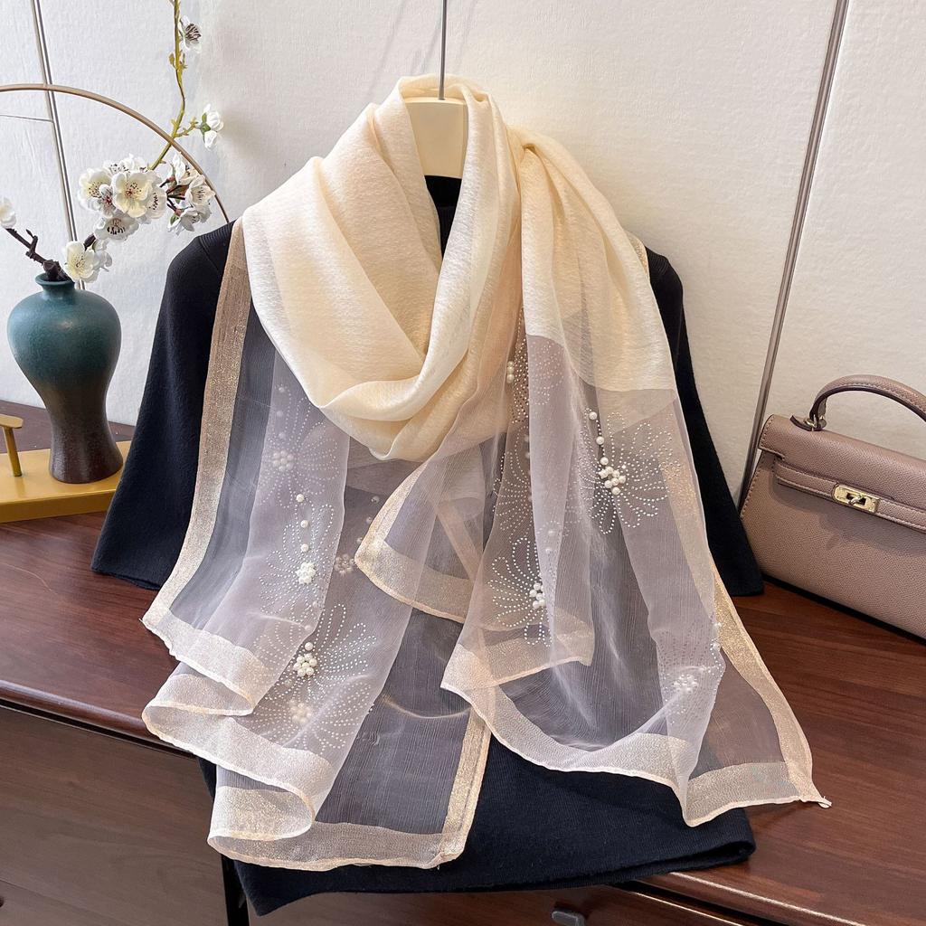 New Spring Hot Diamond Big Flower Order Pearl Versatile Warm Scarf Shawl Scarf for Women