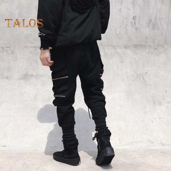 Herren Cargohose mit Riemen und Reißverschluss, lockere Knöchelpartie, mittelhohe Hose, einfarbig, mehrere Farben, Hip Hop Streetwear, Outdoor, Reisen, Sporthose