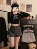 Women's Gray Wool Blend High Waist Bootcut Pants for Autumn/Winter - Loose Fit, Wide Leg, Straight Cut.
