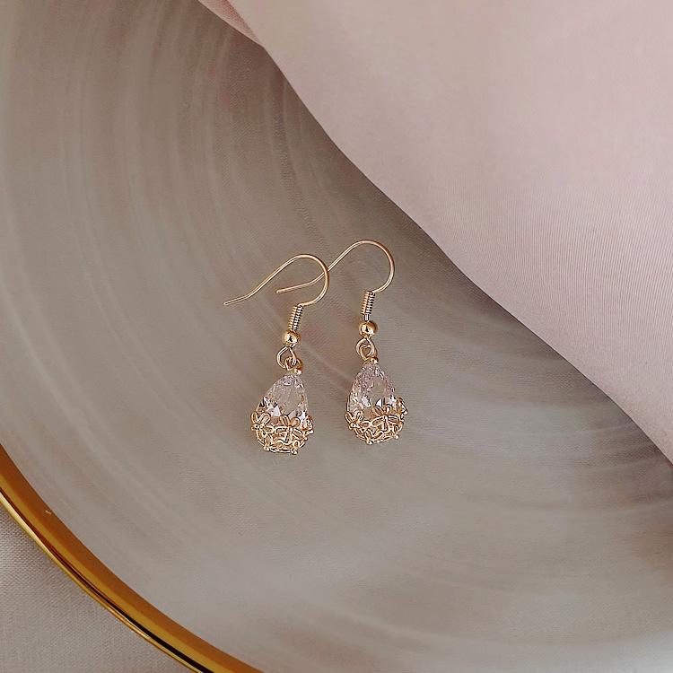 Women Temperament Drop Crystal Earrings Simple Wild Micro-set Hook Dangle Earrings