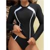Zipper Swimsuit Women Rush Guard Long Sleeves Swimwear Female Bathers Bathing Swimming Swim Surf Suit Beachwear XXL
