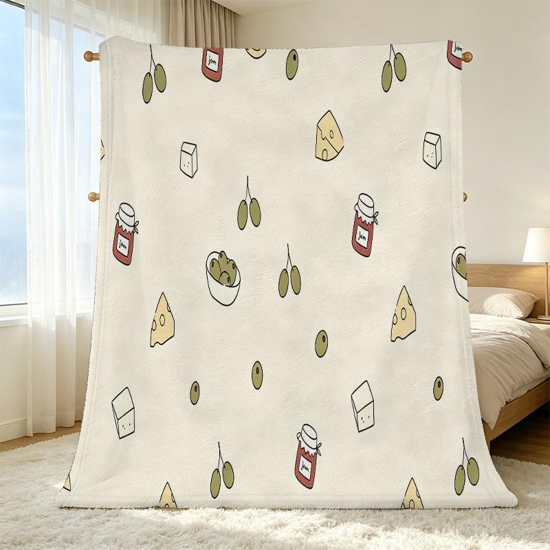 Plush Flannel Blanket - Cute Food Pattern, Soft Skin-friendly, Warm Breathable, No Shedding, For Home Couch Bed, Christmas Halloween Decor