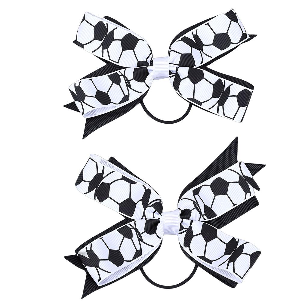2pcs Soccer Bow Hair Ties Sporty Bow Cheer Ing Elastic Hair Bands Soccer Accessories for Girls Black