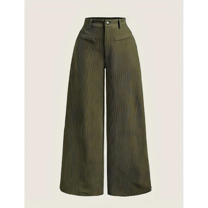 Women's Fall/Winter High-Waisted Casual Wide-Leg Solid-Color Work Pants