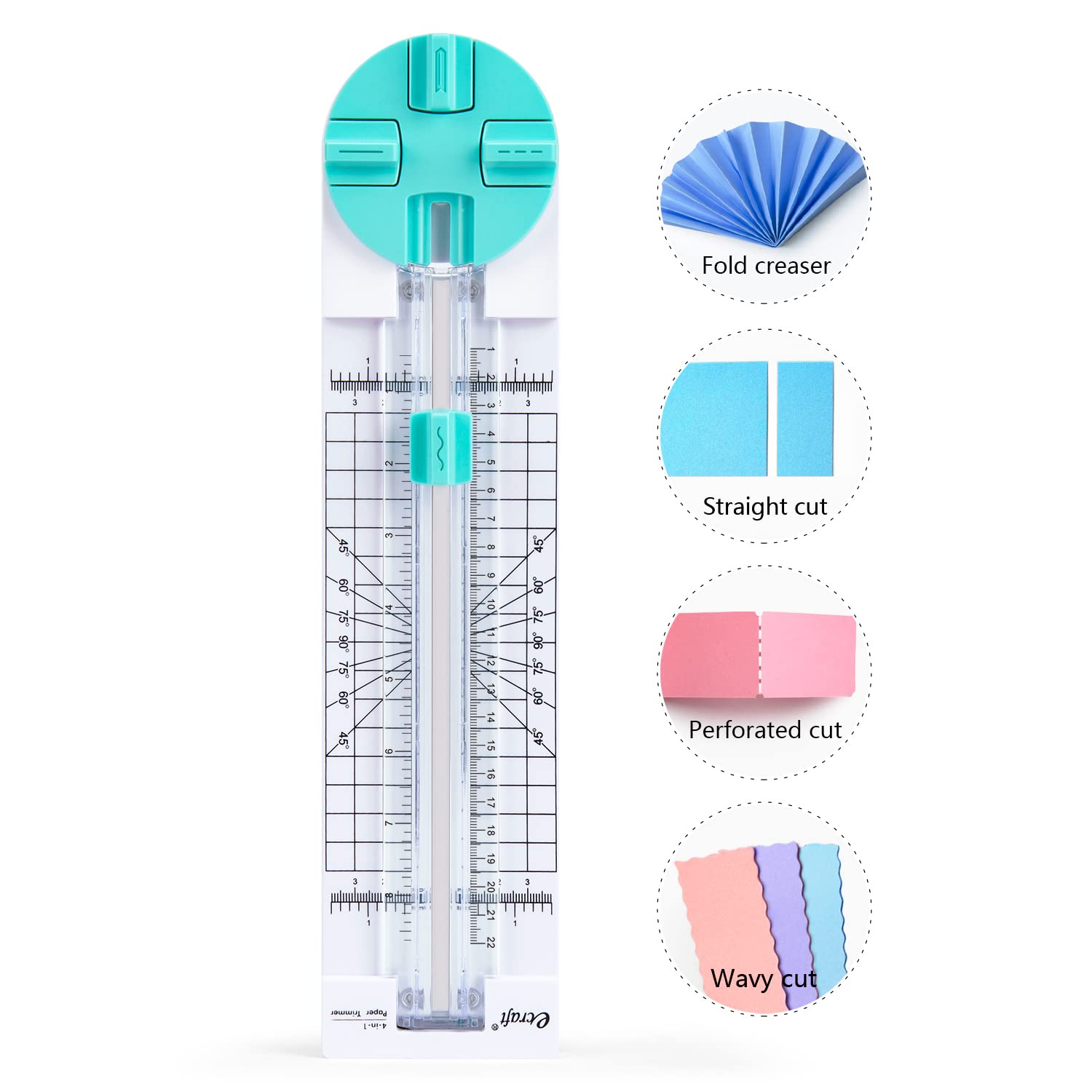 

eCraft Paper Trimmer Craft Cutter Multi-Function Scrapbook Tool 4 Styles Dial Blade Straight Wave Dot Perforation Fold Line Multi-Color