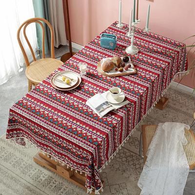 Nordic Style Ethnic Tablecloth Anti-slip with Tassel Bohemian Tablecloth Cotton and Linen Rectangular Table Cover Living Room