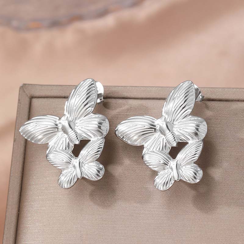 Stainless Steel Gold Color Butterfly Tassel Pendant Earrings For Women Vintage Metal Long Chain Drop Earrings Zircon Gifts