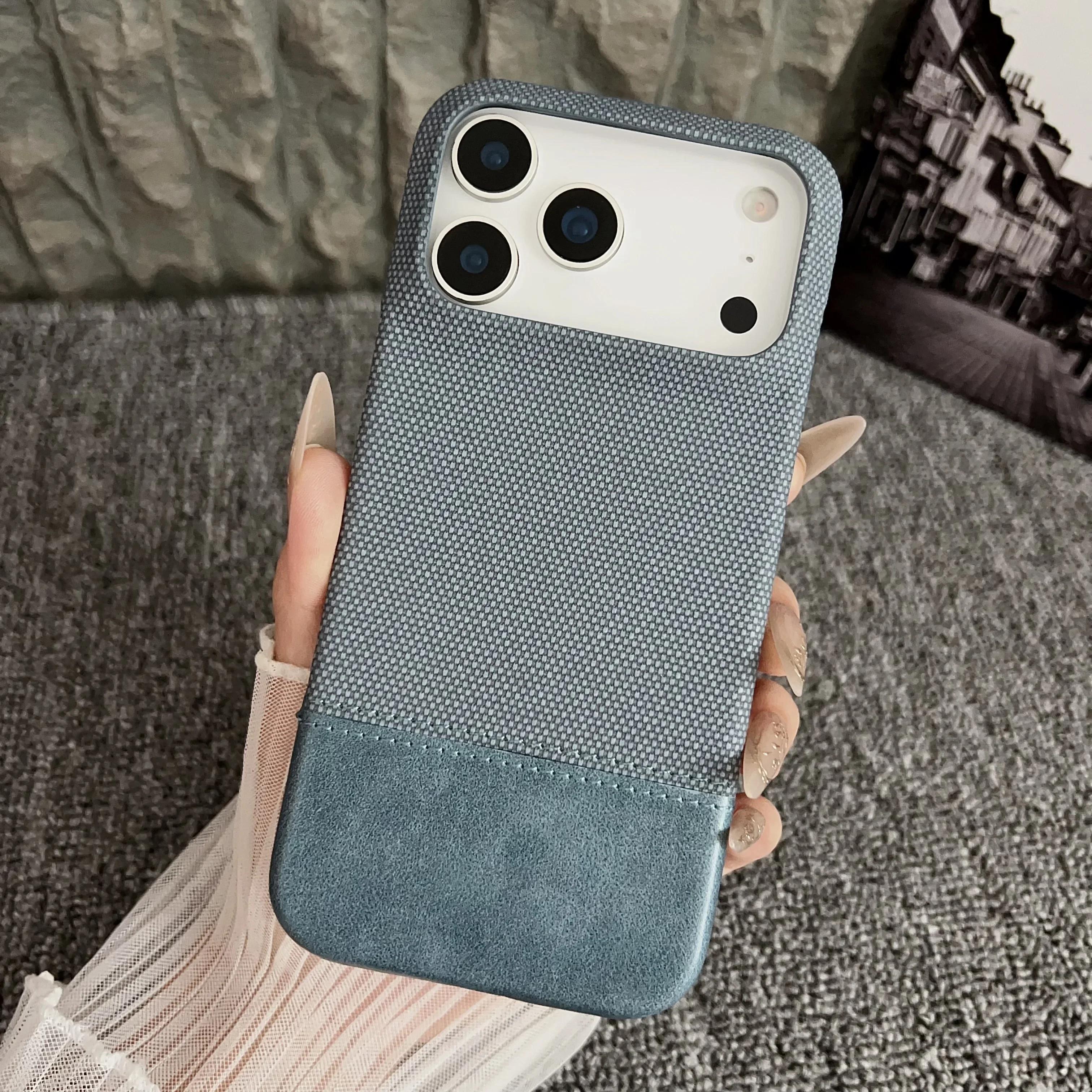 

Business Contrast Color Fabric Leather Case For IPhone 17 Air 16 15 14 Plus 13 12 Pro Max Matte Half-pack Anti-Drop Cover iPhone17 Pro