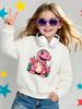 Kids Crewneck Long Sleeve Sweatshirt,Pink Dinosaur With Floral Print