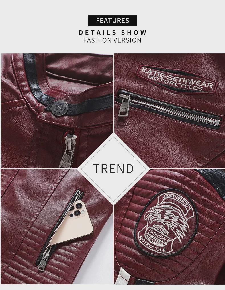 Jachetă din piele PU pentru motocicletă pentru bărbați de pluș și caldă – Logo personalizat disponibil