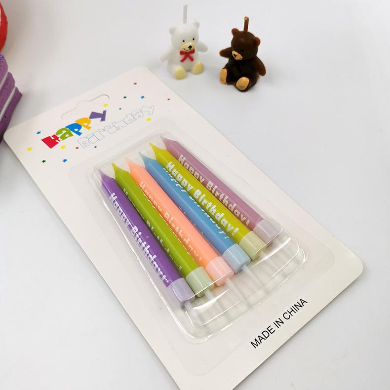 

Macaron Color Printed Pattern Birthday Candle Creative Printing Letter Happybirthday Candle with Base Light color white card model