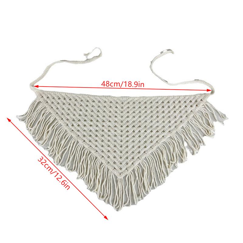 Hollowing Out Triangle Headscarf Ethnic Style Turban Hair Scraf Multifunctional Bohemian Tassel Hip Apron Waist Band