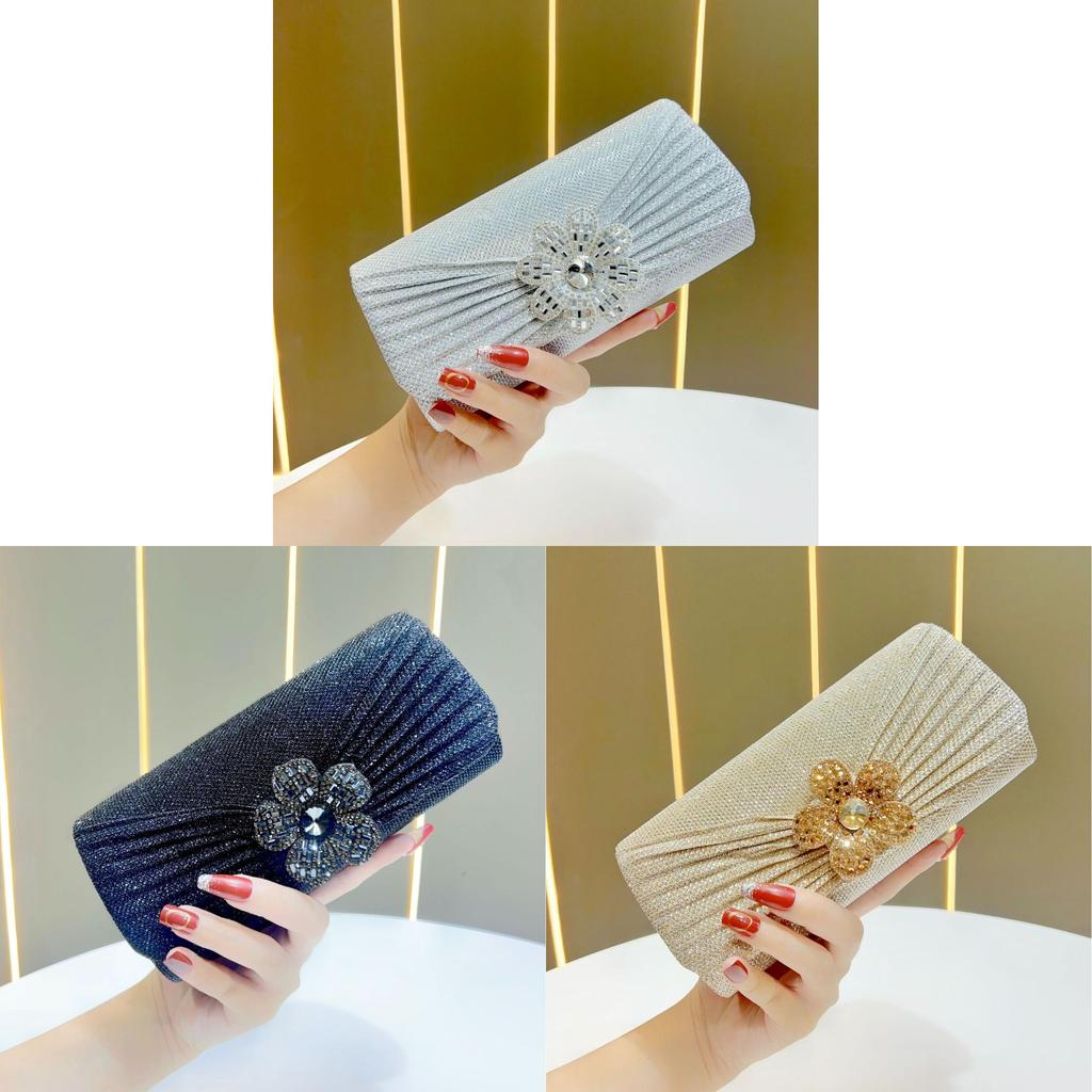 Womens Evening Clutch Bag With Flower Embellishments And Chain For Formal Events
